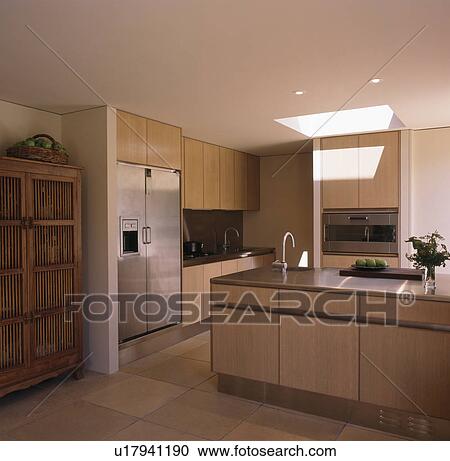 Stock Image - Large modern neutral kitchen. Fotosearch