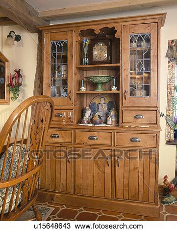 Large Old Pine Dresser In Cottage Kitchen Stock Image U15648643