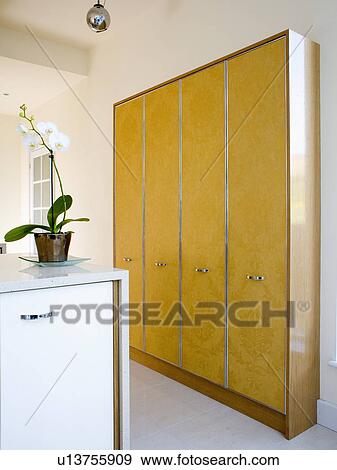 Large walnut fitted cupboard in modern kitchen View Large Photo Image Stock Photo - Large walnut fitted cupboard in modern kitchen. Fotosearch