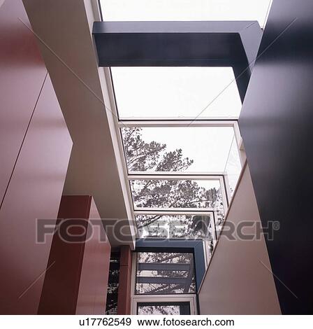 Looking up at glass roof in modern hall View Large Photo Image Stock Photo - Looking up at glass roof in modern hall. Fotosearch