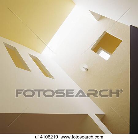 Looking up at walls in modern hall View Large Photo Image Stock Photo - Looking up at walls in modern hall. Fotosearch