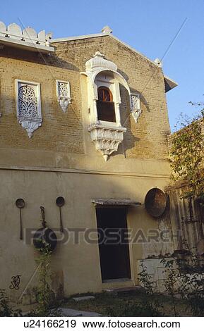 Stock Photo - Marble windows with ornate grills on the 17th century fortress of Rawla Narlai now a hotel in Rajastan. Fotosearch