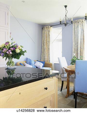 Pastel blue modern kitchen dining room View Large Photo Image Stock Photo - Pastel blue modern kitchen dining room. Fotosearch