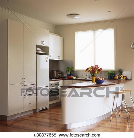 Peninsular unit in modern white kitchen View Large Photo Image Stock Photography - Peninsular unit in modern white kitchen . Fotosearch