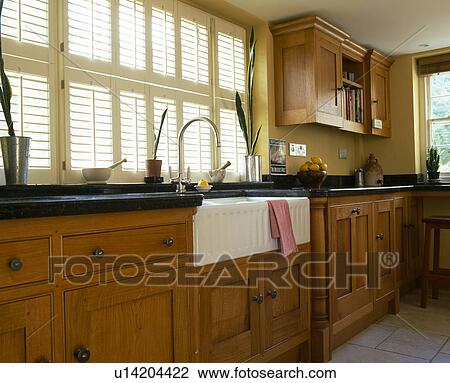 Plantation Shutters On Window Above Belfast Sink In Traditional Plantation Shutters On Window Above