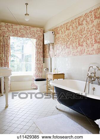 Rosa Toile De Jouy Tenda E Carta Da Parati In Paese Bagno
