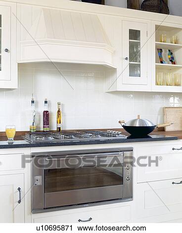 Small oven in fitted unit with inset hob in modern white kitchen View Large Photo Image Stock Image - Small oven in fitted unit with inset hob in modern white kitchen. Fotosearch