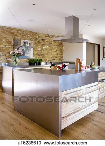 Stock Photography Of Stainless Steel Island Unit In Modern Country Stainless Steel Island Unit In Modern Country Kitchen Extension