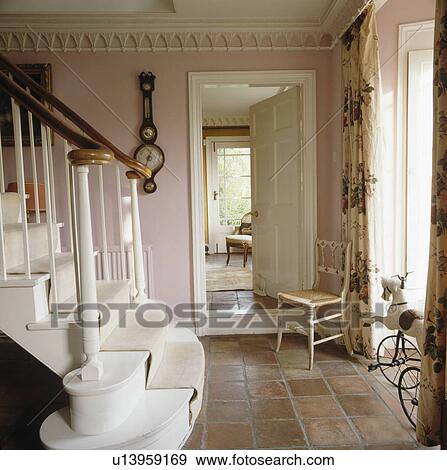 Stock Photo - Stone flooring in pink country hall . Fotosearch