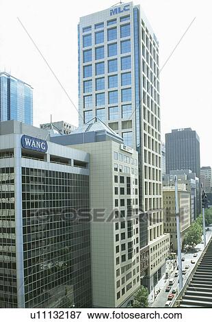 Stock Photo - Tall modern office block in city in Australia. Fotosearch
