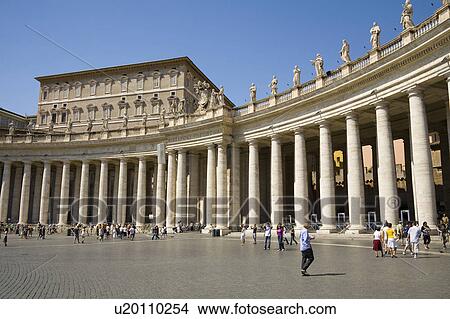Picture - Tourists and colonnade, Saint Peter's Square, Vatican City, Rome, Italy. Fotosearch
