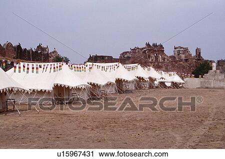 Stock Image - Traditional Rajastani tents at Nagaur Fort. Fotosearch