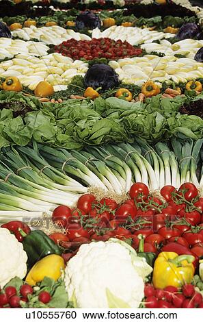 Stock Image - Vegetables on display on a market stall, Brussels, Belgium, Europe. Fotosearch