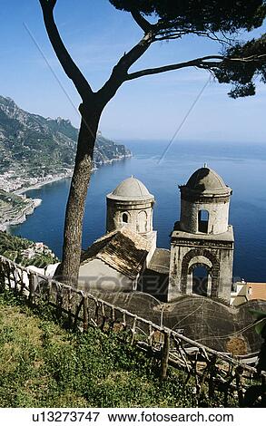 View from garden, Villa Rufolo, Ravello, Amalfi Coast, Campania, Italy View Large Photo Image Stock Photo - View from garden, Villa Rufolo, Ravello, Amalfi Coast, Campania, Italy. Fotosearch