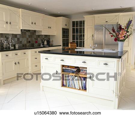 White Ceramic Floor Tiles In Kitchen With Granite Worktops On