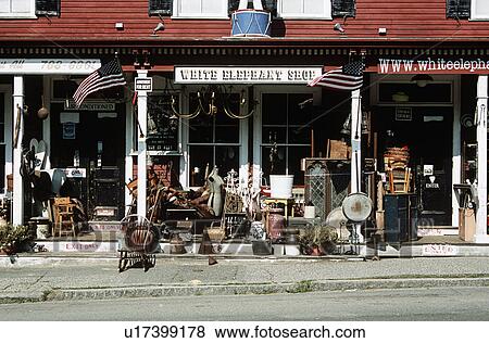 Stock Photo - White Elephant Shop, Main Street, Essex, Essex County, Massachusetts, New England, USA. Fotosearch