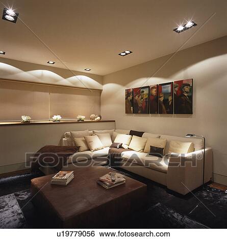 White sofa in modern townhouse living room View Large Photo Image Stock Photograph - White sofa in modern townhouse living room. Fotosearch