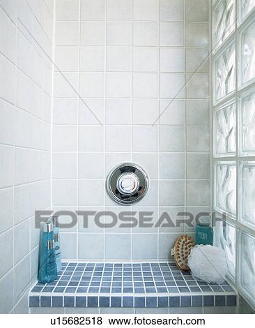 White tiled wall in modern bathroom View Large Photo Image Stock Photo - White tiled wall in modern bathroom. Fotosearch
