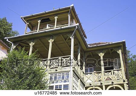 Stock Photography - Wooden balconies on traditional Transylvanian house in Romania&#10;. Fotosearch