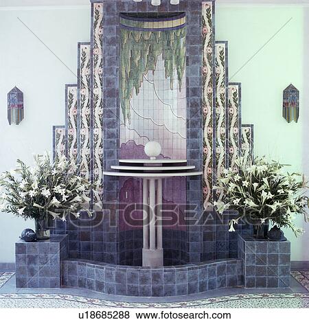 Art-Deco-style pictorial tiling on courtyard wall View Large Photo Image Stock Photo - Art-Deco-style pictorial tiling on courtyard wall. Fotosearch