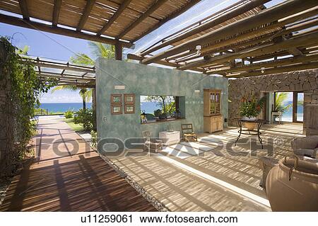 Stock Image - Bar area on hotel beach in Brazil.. Fotosearch
