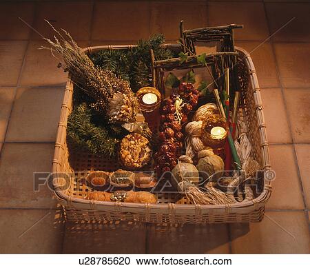 Basket of dried herbs and spices with homemade Christmas decorations View Large Photo Image Stock Image - Basket of dried herbs and spices with homemade Christmas decorations. Fotosearch