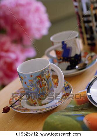 Close-up of patterned china cups View Large Photo Image Stock Image - Close-up of patterned china cups. Fotosearch