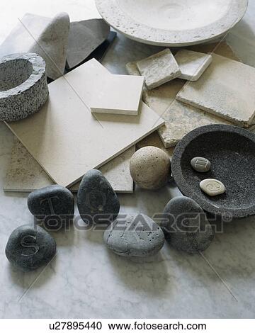 Close-up of pebbles and stone bowls and tiles View Large Photo Image Stock Image - Close-up of pebbles and stone bowls and tiles. Fotosearch