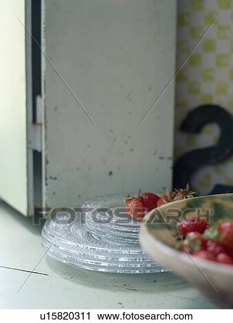 Close-up of strawberries on glass plates View Large Photo Image Stock Image - Close-up of strawberries on glass plates. Fotosearch