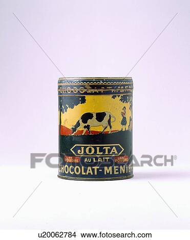 Close-up of Thirties French tin of chocolate powder View Large Photo Image Picture - Close-up of Thirties French tin of chocolate powder. Fotosearch