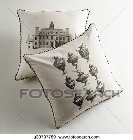 Close-up of two classical print black+white cushions View Large Photo Image Stock Photo - Close-up of two classical print black+white cushions. Fotosearch