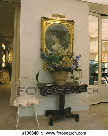 Stock Photography - Edwardian portrait picture above antique console table. Fotosearch