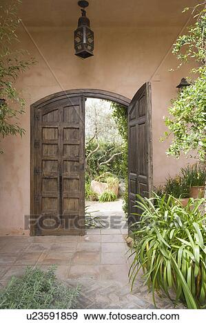 ENTRANCE HALL THROUGH OPEN DOOR TO FRONT GARDEN. View Large Photo Image Stock Photo - ENTRANCE HALL THROUGH OPEN DOOR TO FRONT GARDEN.. Fotosearch