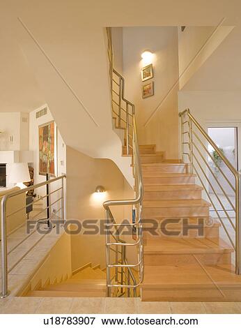 Modern staircase in Mclundie villa in Southern Spain. View Large Photo Image Stock Photo - Modern staircase in Mclundie villa in Southern Spain. . Fotosearch