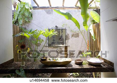 Stock Photo - Rustic bathroom in Beach house in Brazil.. Fotosearch