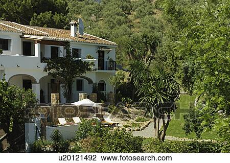 Traditional Spanish villa with large garden View Large Photo Image Stock Image - Traditional Spanish villa with large garden. Fotosearch