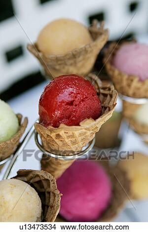 A Variety of Sorbet in Waffle Cones View Large Photo Image Picture - A Variety of Sorbet in Waffle Cones. Fotosearch
