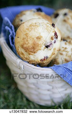 Stock Image - Blueberry Muffins in a Basket. Fotosearch