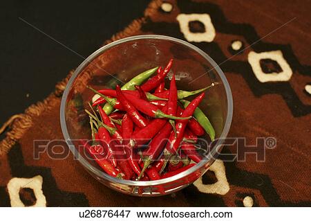 Stock Photo - Bowl of Red Chilli Peppers, Hayward's Luxury Safari Camp. Fotosearch