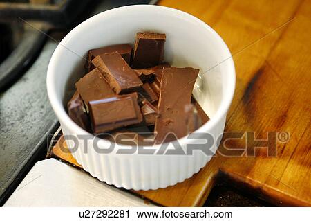 Stock Image - Chocolate Blocks in Ramekin. Fotosearch
