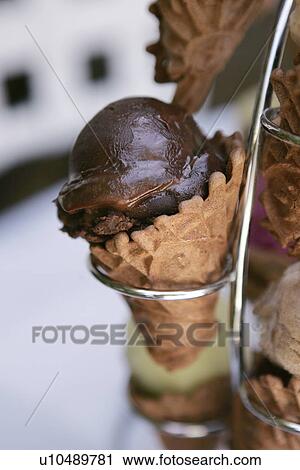 Chocolate Ice Cream in a Waffle Cone View Large Photo Image Stock Image - Chocolate Ice Cream in a Waffle Cone. Fotosearch