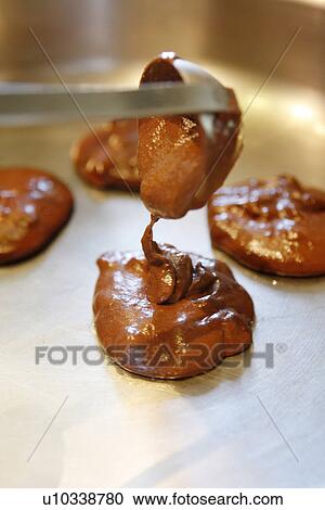 Stock Image - Chocolate Pancake batter in Pan. Fotosearch