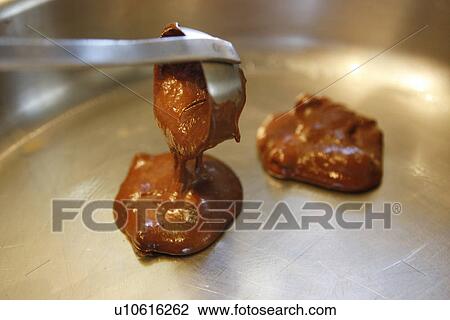 Stock Image - Chocolate Pancake batter in Pan. Fotosearch
