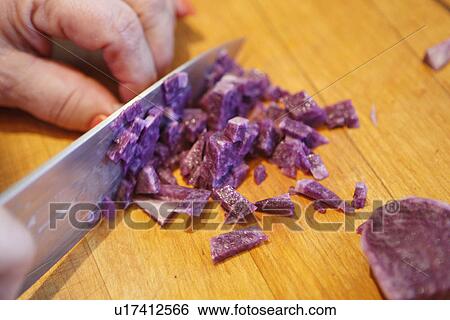 Chopping Peruvian Blue Potato View Large Photo Image Stock Photograph - Chopping Peruvian Blue Potato. Fotosearch