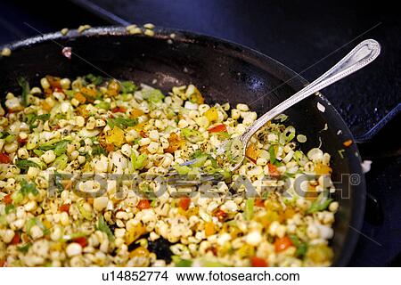 Corn, Peppers and Scallions in Pan View Large Photo Image Picture - Corn, Peppers and Scallions in Pan. Fotosearch