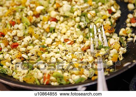 Corn, Peppers and Scallions in Pan View Large Photo Image Stock Photography - Corn, Peppers and Scallions in Pan. Fotosearch