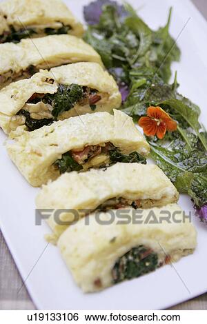 Stock Photograph - Frittata Arrotolata with Rainbow Chard. Fotosearch