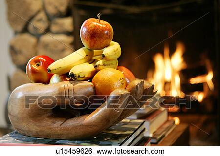 Fruit bowl and fireplace View Large Photo Image Stock Photograph - Fruit bowl and fireplace. Fotosearch