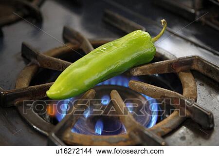 Green Chili Pepper over Flame / step shot View Large Photo Image Picture - Green Chili Pepper over Flame / step shot. Fotosearch