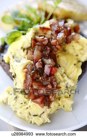Herbed Scrambled Eggs over Roasted Portobello Mushroom View Large Photo Image Stock Image - Herbed Scrambled Eggs over Roasted Portobello Mushroom. Fotosearch